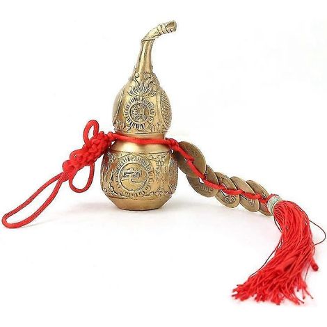 Gourde Wu Lou Hu Lu en laiton, porte-bonheur, symbole Feng Shui de chance et de trésor, idéale comme cadeau de pendaison de crémaillère ou décoration intérieure. (1/4)