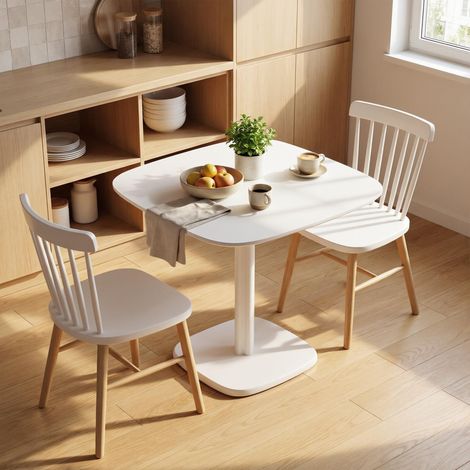 Table à manger pour 4 personne table de cuisine carrée style moderne avec plateau aspect bois. 70 x 70 cm. blanc