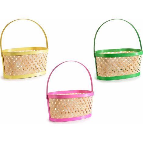 Cestini colorati ovali in bambù con manico reclinabile, set da 6 pezzi, cm30x16x15,5H (con manico34)