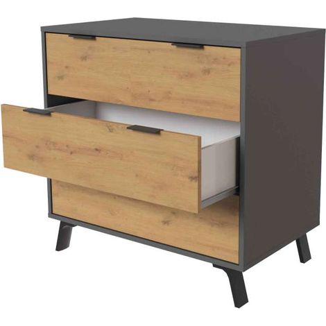 Cómoda 3 cajones Luna acabado gris parís/roble albar. 78cm(alto), 80cm(ancho), 48cm(fondo) (1/2)