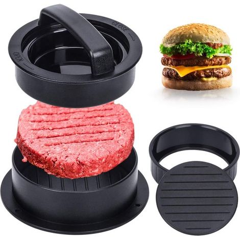 Presse à hamburger 3 en 1 - Avec 100 feuilles de papier ciré - Moule et presse à steaks hachés - Accessoire barbecue et cuisine - Facile à démonter et nettoyer (1/5)