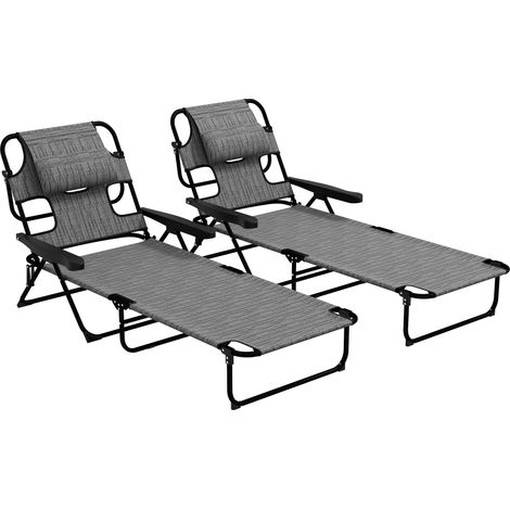 Conjunto de 2 tumbonas plegables tumbonas de jardín con respaldo ajustable en 4 niveles orificio de lectura y reposacabezas 194x72x31 cm gris (1/5)