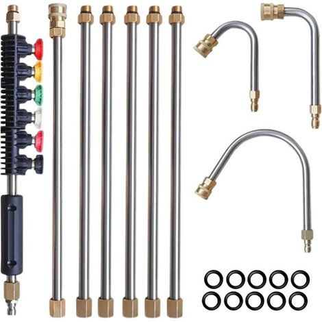 Kit 10 rallonges eau haute pression – raccord 1/4", 6 buses 0-65°, barre coudée, 4000 PSI, toit/façade/voiture. (1/5)