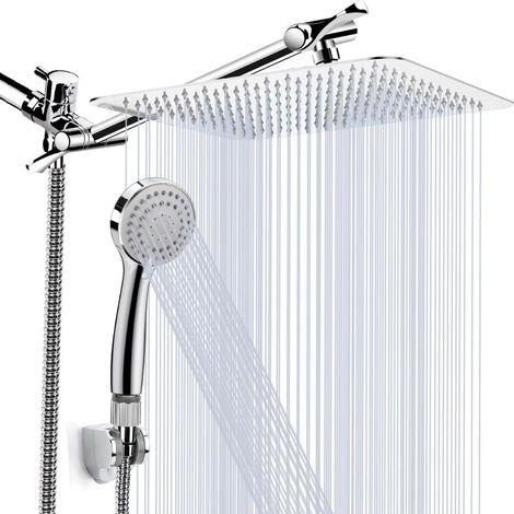 Soffione doccia, soffione doccia ad alta pressione da 8 pollici/combinazione soffione doccia portatile con braccio di estensione da 11 pollici, soffione doccia a prova di perdite con supporto/tubo fle (1/5)