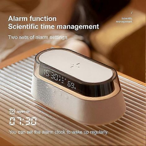 Enceinte Bluetooth stéréo, batterie 1800 mAh, compatible avec la charge sans fil 15 W, affichage de l'heure numérique, veilleuse, lampe de bureau A kns (1/5)