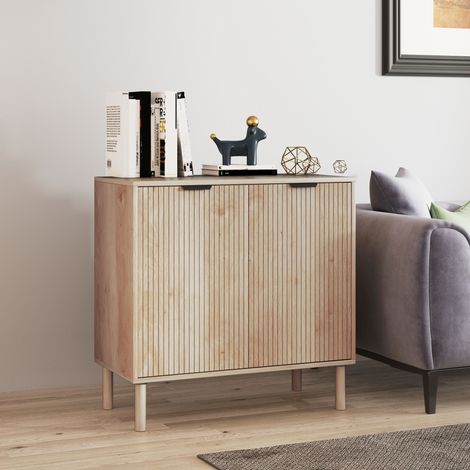 Chêne - Armoire polyvalente 2 niveaux, étagère réglable 3 niveaux, pieds bois pin, 78x40x77,5cm (1/4)