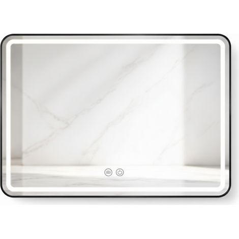 Rechteckiger LED-Spiegel – 80 x 60 cm – Doppelte LED-Beleuchtung (vorne und hinten) – Schwarz – VALORIA (1/4)