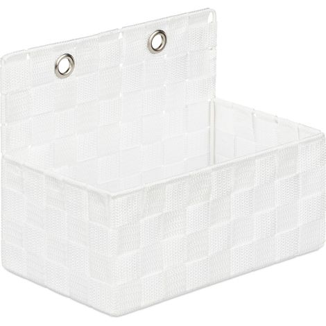 Pratico cestino portaoggetti da parete 20 x 25 x 16,5 cm in stile intrecciato decorativo in plastica beige 130008773
