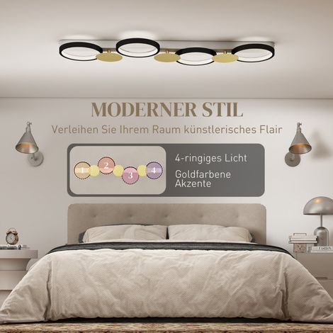 Plafonnier LED 38 W 1500 lm 3000 K-6500 K, lampe de salon avec 4 ampoules, télécommande, noir et or (1/5)