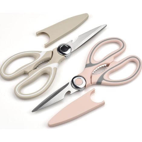 Ciseaux Cuisine, Ciseaux Cuisine Robustes, Professionnel Acier Inoxydable Ciseaux,Multiusage Ciseaux avec Couvercle pour Poulet Poisson Légumes et BBQ, Décapsul (Rose & Kaki)
