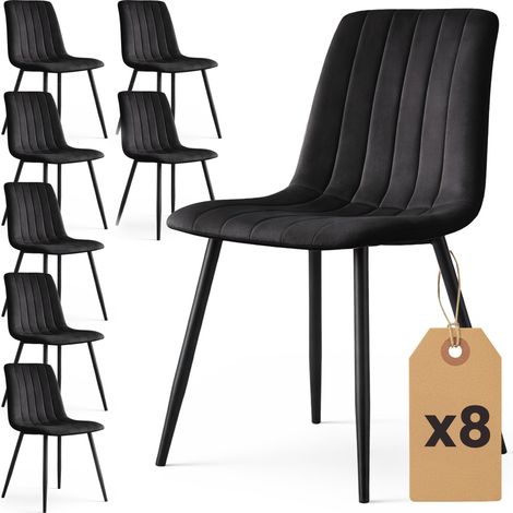 Lot de 8 Chaises en velours matelassées LIVO Noires pieds noirs (1/5)