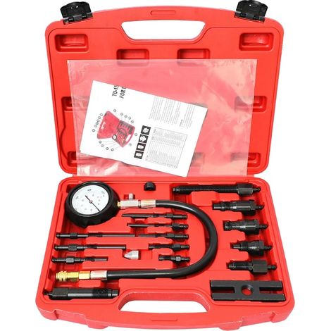 Testeur de compression de moteur diesel, plage de mesure 0-1000 psi, compatible avec les véhicules européens et asiatiques, comprend un tuyau long, un bouton de décharge d'air, un coupleur rapide (1/5)