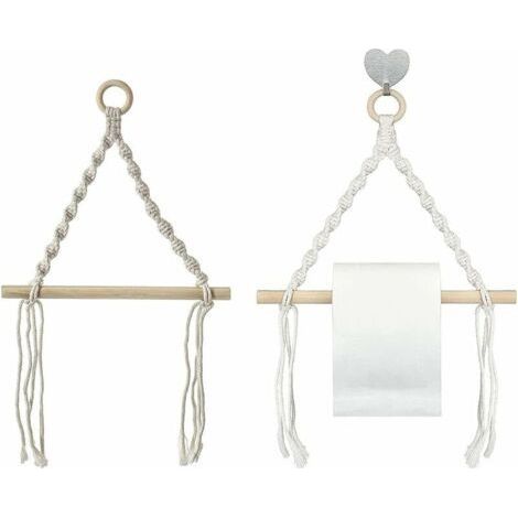Porta asciugamani in corda di cotone, porta asciugamani in corda di canapa in 2 pezzi, porta rotolo di carta igienica vintage, arazzo intrecciato per porta asciugamani da casa, porta rotolo di carta d (1/5)