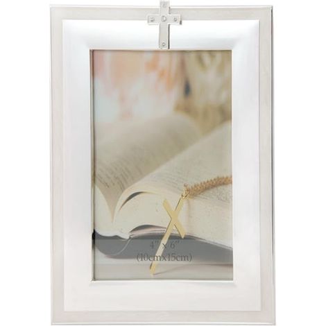 Cadre photo avec une croix pour mariage ou communion photo 10x15 cm Argenté 14x20 cm (1/2)