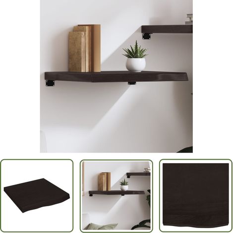 The Living Store Étagère murale marron foncé bois chêne massif traité - Étagère Murale - Étagère Rustique - Étagère En Bois - Étagère Chêne - Meuble De Rangement (1/5)