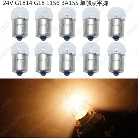 Ampoule halogène 24 V/5 W G1814 G18 1156 BA15S pour voiture, feu arrière, clignotant, feu stop, lumière blanc chaud