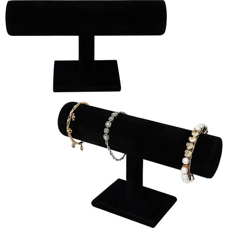 Lot de 2 présentoirs à bijoux, support pour montres et bracelets en velours noir, présentoir pour montres homme, support de rangement pour bracelets et colliers (1/5)