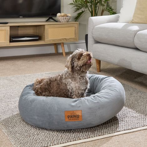 Paws for Slumber Donut Pet Bed, Grey, Medium, 65cm Diameter