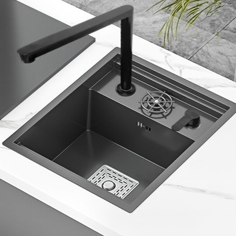 LEDANDER Évier de cuisine encastrable (type bar), à cuve unique avec couvercle dissimulé et rince-verre-Poste de travail multifonction (45 x 38 cm) (1/5)