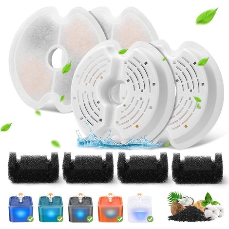 Vier Katzenbrunnenfilter, geeignet für ultraleise 2-Liter-Katzenbrunnen (67 oz), mit LED-Nachtlicht und dreifachem Filtersystem.