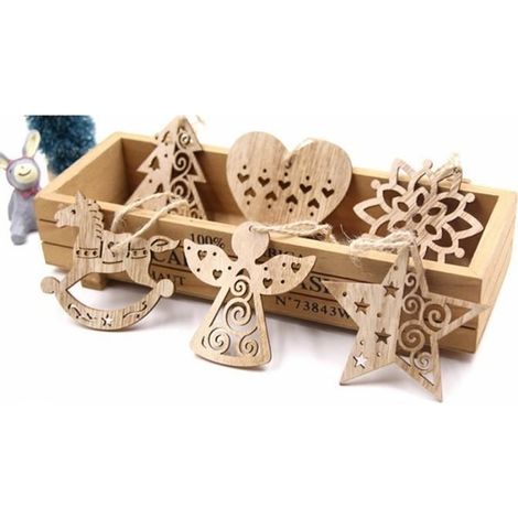 6 PCS Creux Flocons De Neige De Noël Cintres En Bois Ornements pour Arbre De Noël Ornement Décorations De Fête De Noël Enfants (1/4)