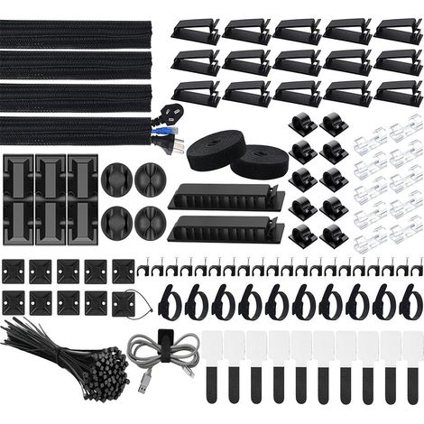 200 Pièces Kit de Gestion des Câbles, 4 Manchon de Câble Gaine, 3 Clips Câble Organisateur Bureau (1/5)