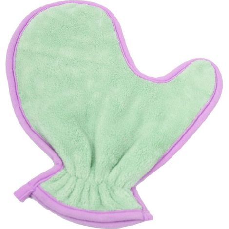 Gant de toilette absorbant en microfibre pour chiens et chats, vert menthe et bordure lilas, séchage rapide et massage doux (1/5)