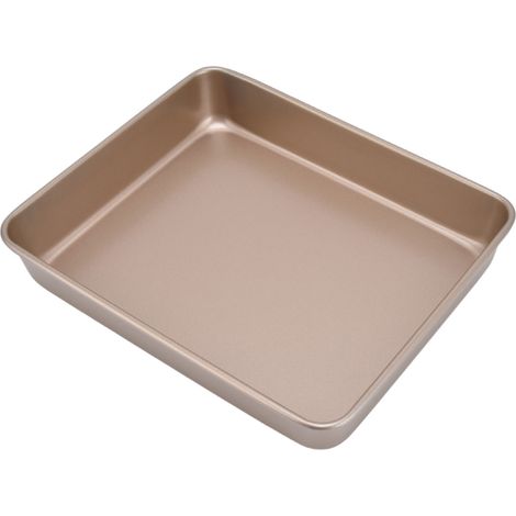 Plaque de cuisson antiadhésive en acier au carbone de qualité alimentaire, cuisson uniforme, épaisseur 0,8 mm, pour usage domestique, couleur or, 33 cm de profondeur. (1/5)