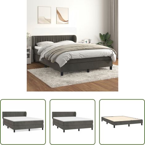 Samtbett - Boxspringbett mit Matratze Dunkelgrau 140x200 cm Samt (1/5)