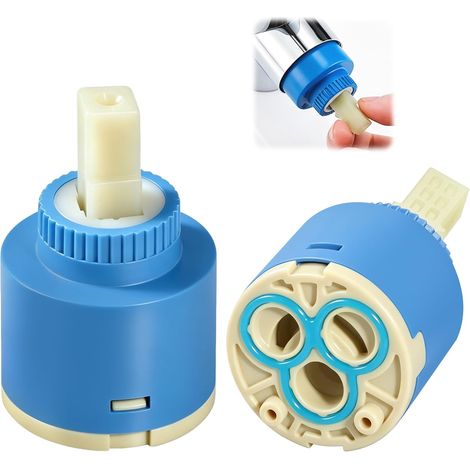 2PCS Cartouche Mitigeur 35mm, Cartouche Céramique de Rechange pour Robinet Cartouche de Robinet 35 mm, Mitigeur Adaptée pour Cuisine et Lavabo, Remplacement Facile pour Robinet à Levier Unique, Bleu (1/5)