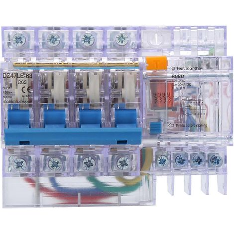 Disjoncteur différentiel DZ47LE-63 2P C63 63A, protection de fuite à la terre, module transparent pour maison, interrupteur automatique compact (1/5)