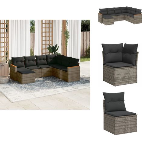 Salon de jardin avec coussins 7 pcs gris résine tressée - Salon De Jardin - Mobilier Extérieur - Set Salon - Résine Tressée - Rotin Synthétique (1/5)