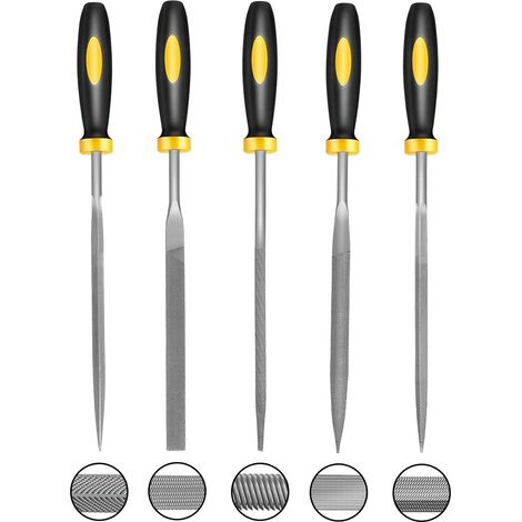 Jeu de petites limes à main en acier allié trempé pour travaux précis, limes plates, carrées et rondes (1/5)