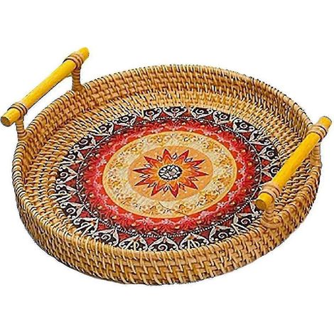 Panier à fruits tressé portable, plateau de rangement pour petit-déjeuner, forme ronde, organisateur durable (1/5)