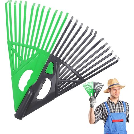 Râteau de jardinage  Outil ergonomique antidérapant en forme d'éventail à gazon Pour patios, cours, balcons, terrasses, allées - (1/5)