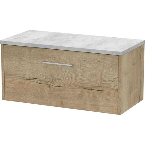 Winshill Contemporary 1 Drawer Wall Hung Vanity Unit with Laminate Worktop, Light Oak, 800mm