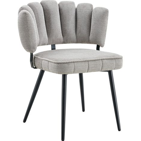 Ensemble table ronde 107 cm en MDF effet noyer avec double espace de rangement + 4 chaises grises en tissu à dossier floral (1/5)