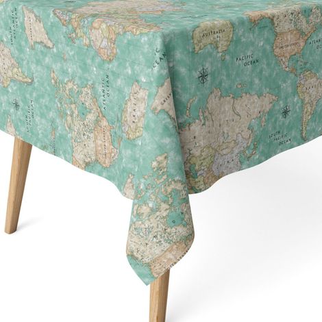 Nappe Anti-Taches rectangulaire 250x140 Carte du Monde Turquoise (1/5)
