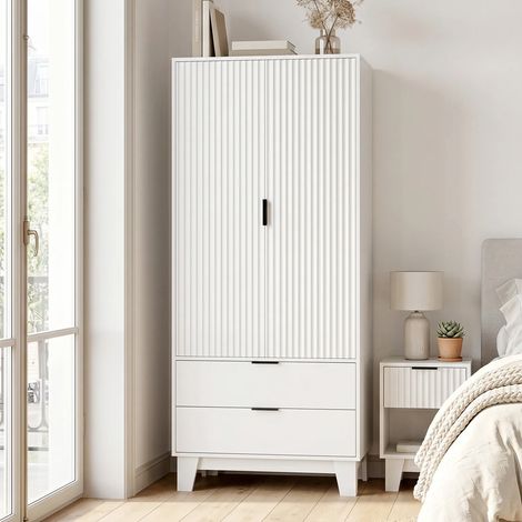 Armoire Chambre Penderie Moderne, Barre Suspension, 80x50x180 cm, Blanc, Rangement (1/5)