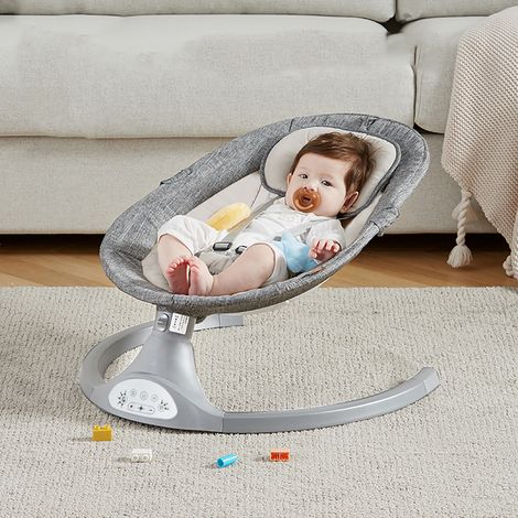 Insma – Transat bébé électrique 5 vitesses – Musique Bluetooth intégrée – Moustiquaire – Convient de 0 à 12 mois – Poids max 9 kg – Gris
