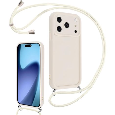 Coque pour iPhone 壹柒 Pro Max 6,9" avec Cordon de Collier Réglable, Etui Protection de la Caméra Silicone Souple TPU Antichoc Housse avec Corde Lanyard Cover pour Femmes Filles, Blanc (1/5)