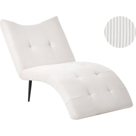 Chaise longue moderna tapizado de pana sin reposabrazos con capitoné sala de estar blanco crema Quilly (1/5)