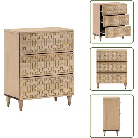 Credenza decorativa - vidaXL Credenza 60x33x75 cm in Legno Massello di Mango - Credenza con motivi intagliati