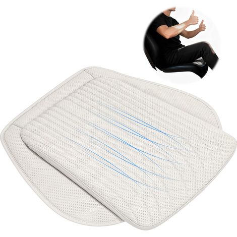 Coussin de siège auto universel pour un confort de conduite optimal, doux et respirant, antidérapant, aspect cuir nappa, blanc (1/5)