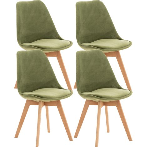 Lot de 4 chaises de salle à manger design scandinave en tissu velours vert clair pieds bois clair CDS10384 (1/5)