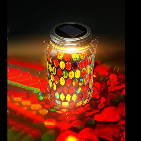 Ortviai Lanterne Solaire Extérieure en Mosaïque Rouge – Étanche IP44, 14 cm, pour Jardin, Terrasse et Allée (1/4)