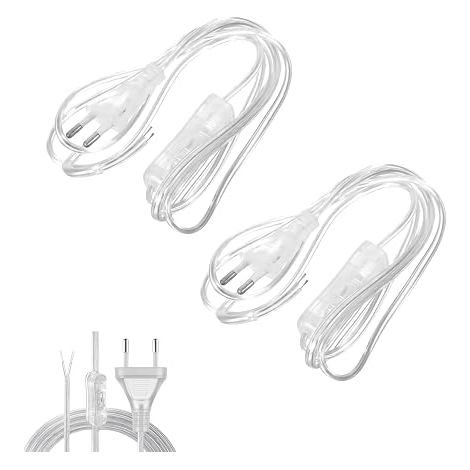 DIY Type C European Plug Euro Power Cable with Switch Transparent 2 Pin Electrical Extension Cord Lamp Cable with Switch 230 V for DIY Lighting Fixtures (1/5)