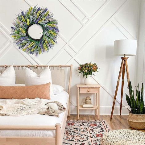 Couronne de fleurs artificielles 50 cm pour porte d'entrée avec décoration murale de feuilles vertes (1/4)