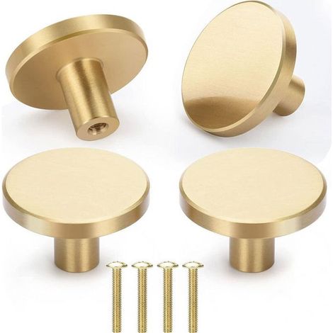 4x Poignées Meuble Ronde 33mm Boutons Armoire en Laiton Brossé Poignées pour Porte Placards Tiroir Doré (1/5)