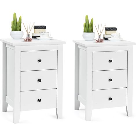 Set di 2 comodini con 3 cassetti per camera da letto, Cassettiera moderna vicino al letto Bianco (1/4)
